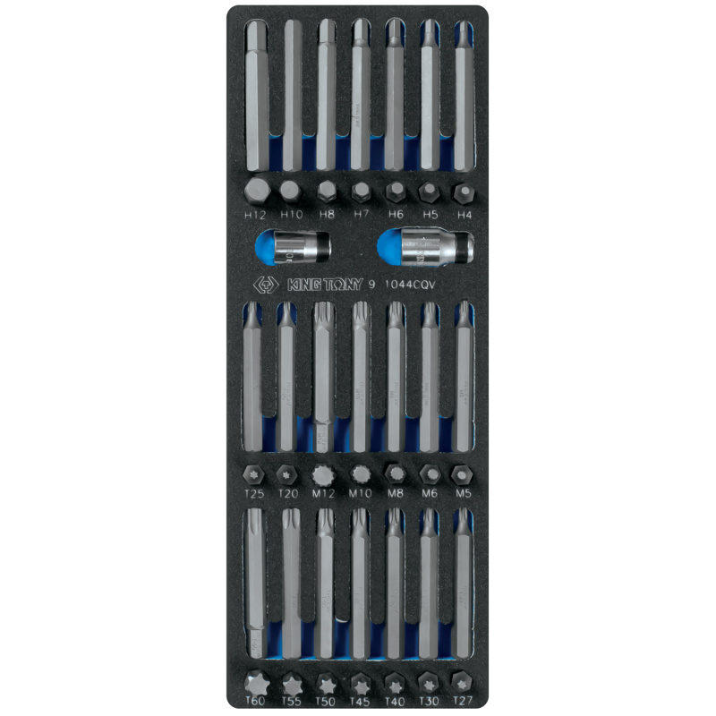 KING TONY Набор вставок (бит) 10 мм, TORX, SPLINE, HEX, ложемент, 44 предмета 9-1044CQV