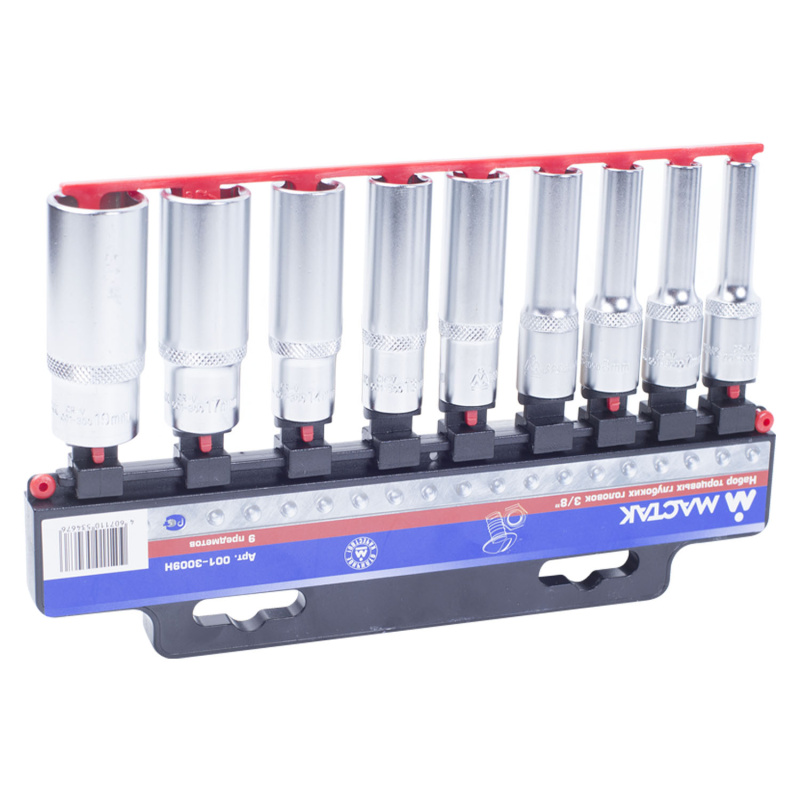 МАСТАК Набор торцевых глубоких головок 3/8", 6-19 мм, 9 предметов 001-3009H