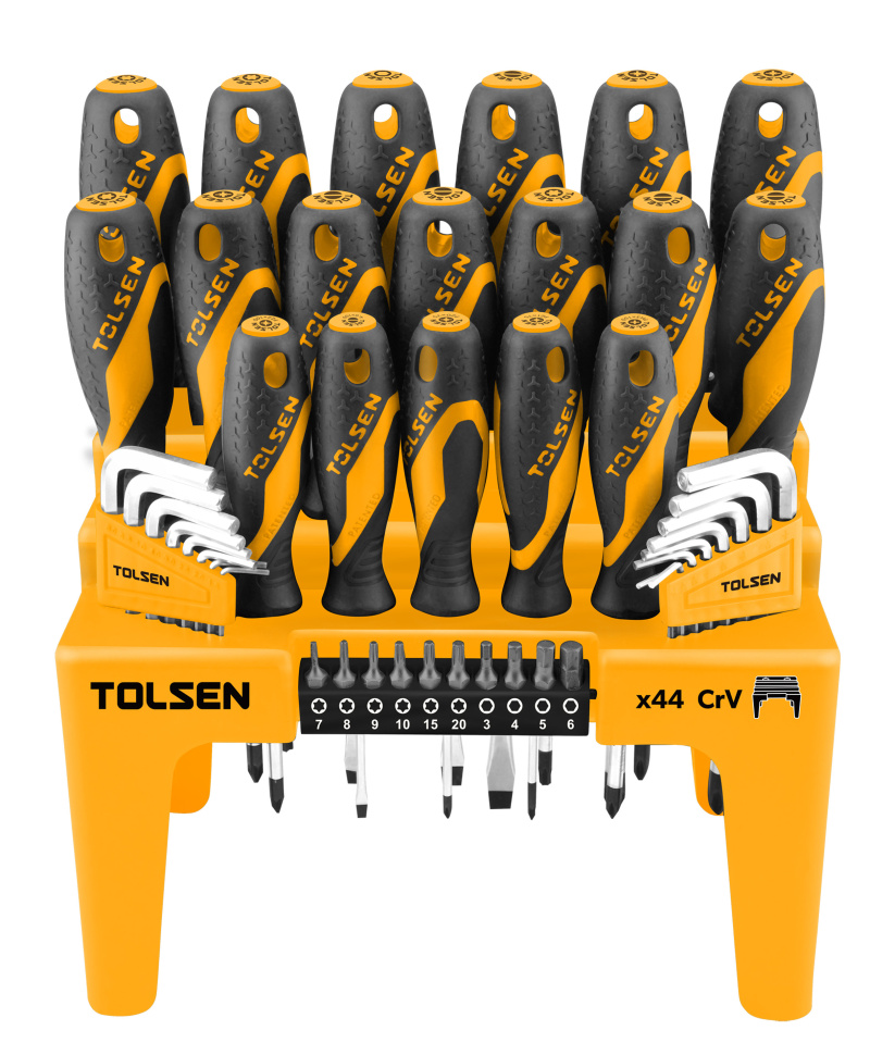 TOLSEN Набор отверток "GRIPro", вставки(биты), шестигранники, на подставке, 44 предмета