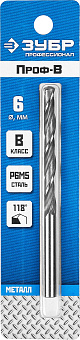 Сверло по металлу Проф-В, класс В, Р6М5, ЗУБР Профессионал 29621-6, d=6,0 мм